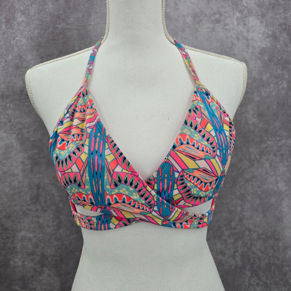 Urban‎ Sea Pink Print Padded Crisscross String Tie Bikini Top Swimwear Medium